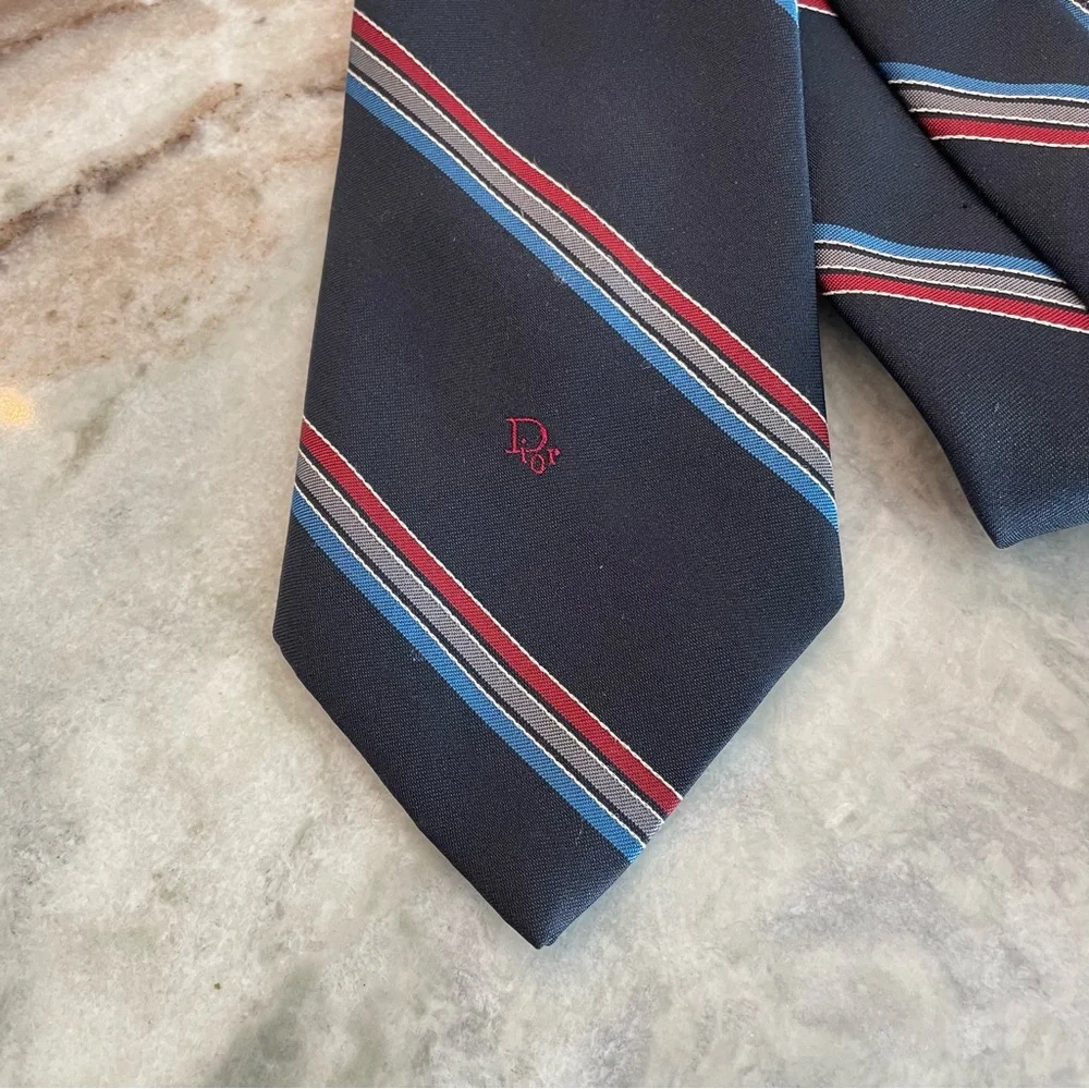 Christian Dior Mens Navy Striped Neck Tie